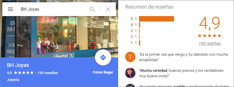 BH joyas opiniones de clientes en google